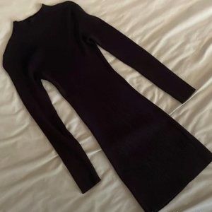 Black Long Sleeved Ribbed Mini Dress